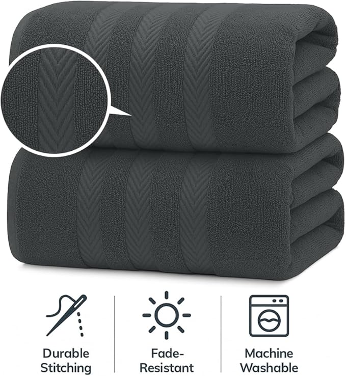 RIVERSIDE Pack of 2 Extra Large Bath Sheets 35 x 70 Inches - 100% Ring Spun Cotton Hotel Quality Oversized Bath Towels - Super Soft, Highly Absorbent & Quicker to Dry - Grey