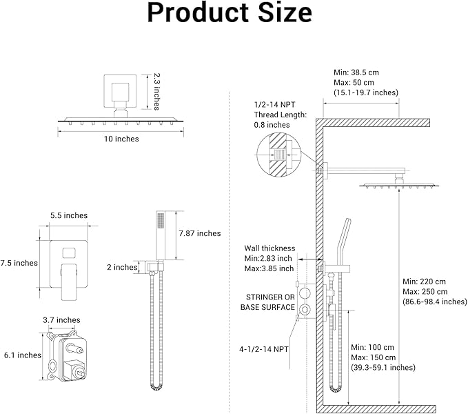 Shower Faucet Set with Shower Head, Wall Mount 10 Inch Square Rainfall Shower Head and Handle Set Single Handle Shower System Set with Female Threads Valve Body and Trim Included(Brush Nickel)