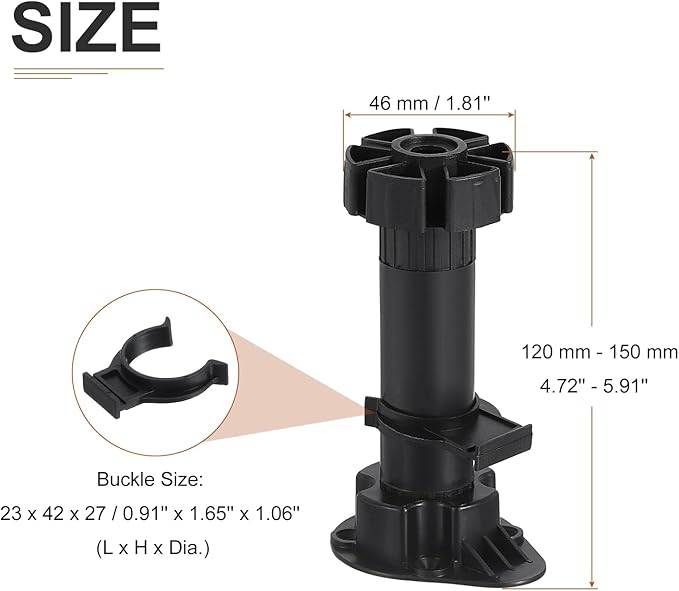 120x46mm(LxW) Adjustable Leveling Feet - 4Pack- Good for Furniture - Leveler Support Frame Replacement Legs - Black