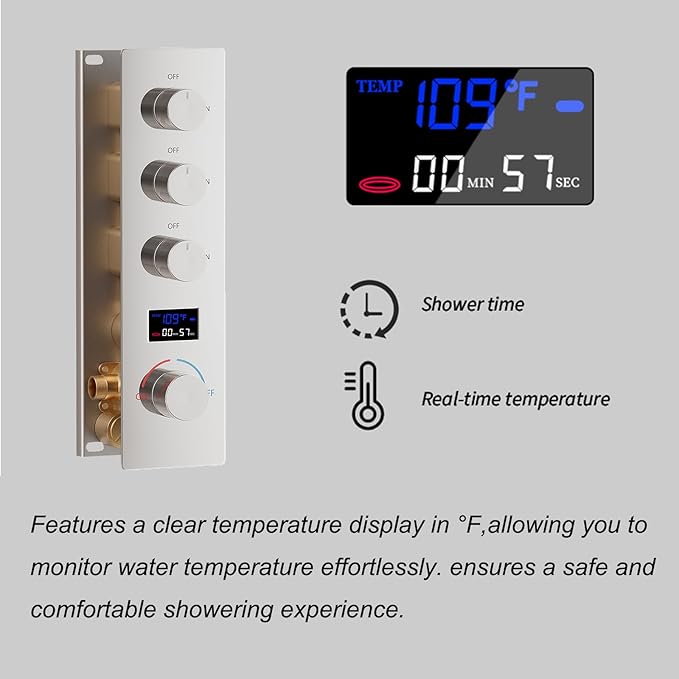 Digital Tempreature Display Full Body Shower System Wall Mounted 8 Inch Rain Shower System with 6 PCS Body Jets, Handheld Spray, Chrome Shower Fixtures
