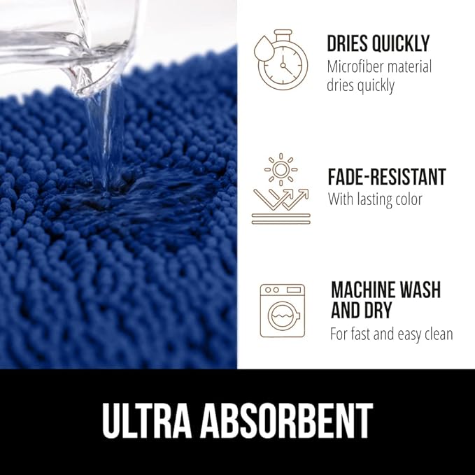 GORILLA GRIP Bath Rug Mat 60x24, Thick Soft Absorbent Chenille, Quick Dry Microfiber Mats, Rubber Backing Machine Washable Shower Floor Rugs, Bathmat Runner, Bathroom Home Decor Accessories Royal Blue