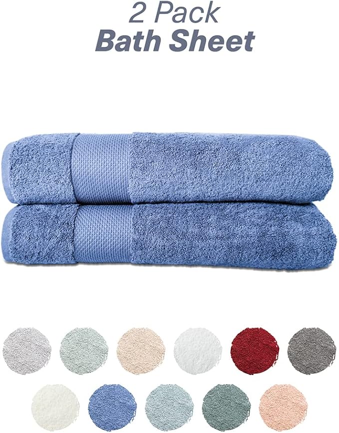 Hencely Bath Sheet Set of 2 - (35x64 Inches) - Luxury Extra Large Oversized Towels, 100% Cotton - Quick Dry, Highly Absorbent, Super Soft - Ideal for Spa, Hotel, Bathroom - (Bath Sheets 2 Pack, Blue)