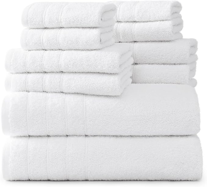 Casa Platino 100% Cotton Luxury Bathroom Towel Set - 8 Pcs - Super Soft, Fluffy & Highly Absorbent - 2 Large Bath Towels, 4 Washcloths, 2 Hand Towels - Complete Family Pack - White Bath Towel Set