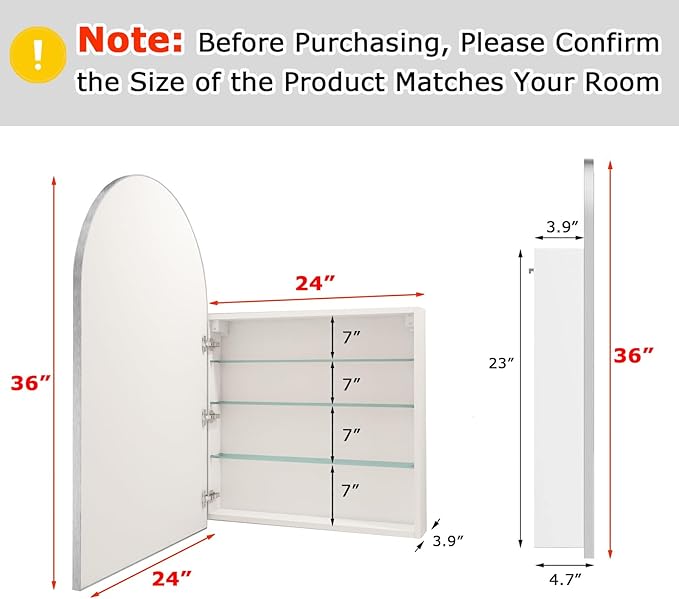 FKWin Silver Bathroom Medicine Cabinet for Left or Right Opening, Surface Mount Medicine Cabinet not Recessed, Modern Vanity Bathroom Mirror with Storage, Silver, 24x36 inch