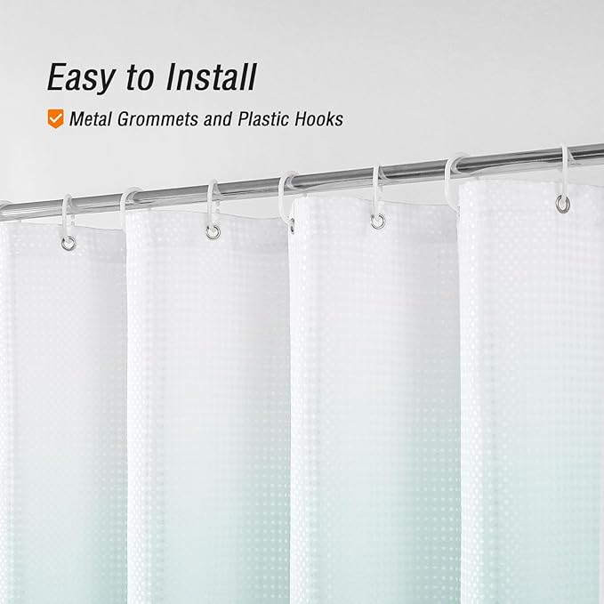 Gibelle Teal Shower Curtain for Bathroom, Waffle Weave Ombre Textured Fabric Shower Curtain Set with Hooks, Water Repellent and Machine Washable, 72 x 72