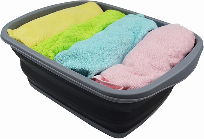 SAMMART 10L (2.6 Gallons) Collapsible Tub - Foldable Dish Tub - Portable Washing Basin - Space Saving Plastic Washtub (Dark Grey/Black, 1)