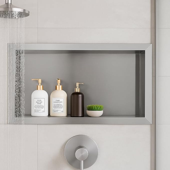 Stainless Steel Shower Niche No Tile Needed Recessed, 24" x 12" Recessed Wall Niche Shelf for Bathroom Storage Silver