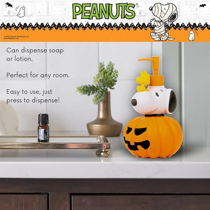 Peanuts Snoopy Pumpkin Soap/Lotion/Hand Sanitizer Resin Pump Dispenser, 10.01 Ounces, (Officially Licensed Product) by Franco Collectibles