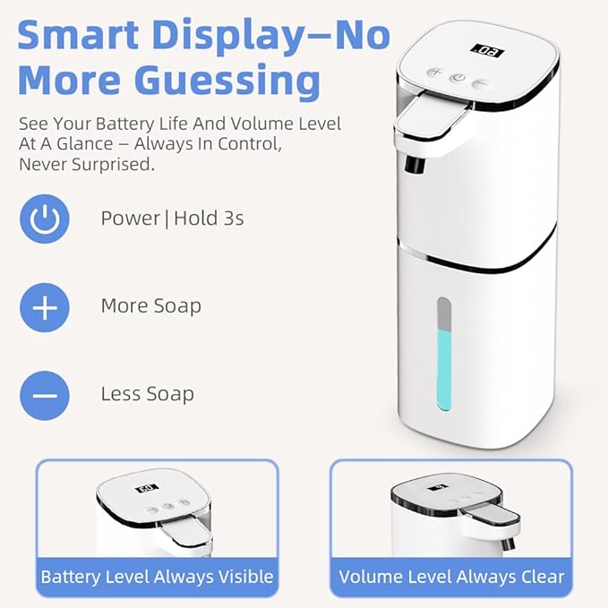 Automatic Liquid Soap Dispenser, 9 Adjustable Levels, 380ml/12.8oz, Auto Touchless Hand Soap or Dish Soap Dispenser,USB Rechargeable Dispenser,Wall Mount or Tabletop Use for Bathroom Kitchen Sink