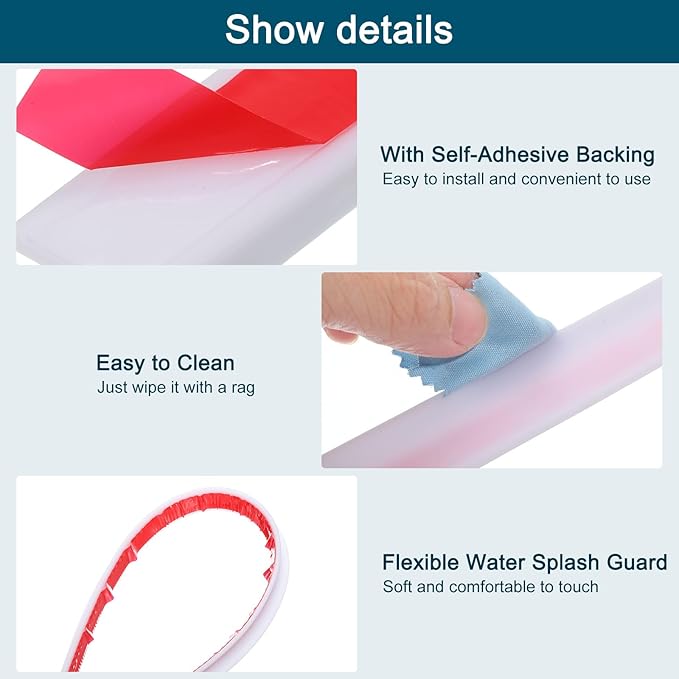 uxcell 118 Inch Collapsible Shower Barrier Stopper Water Splash Guard Blocker 118"Lx0.8"Wx0.5"H for Bathroom Kitchen Wet and Dry Separation, White
