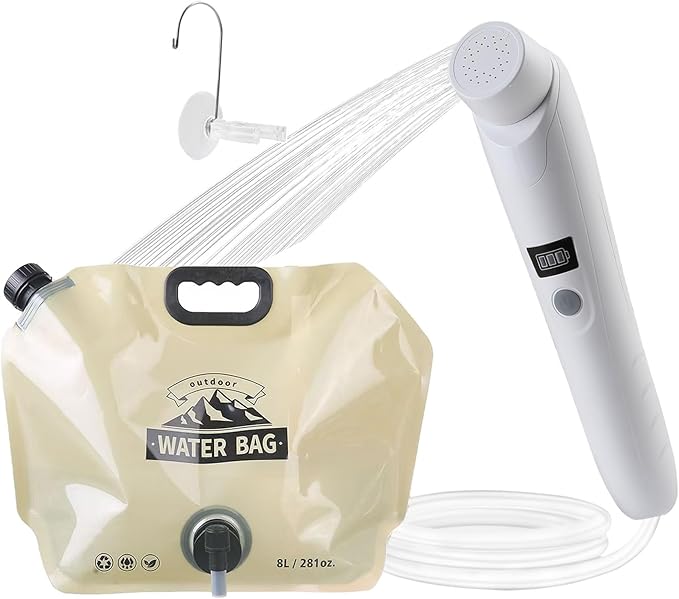 Portable Outdoor Shower, Handheld Electric Shower+8L Water Bag, IPX6 Waterproof, USB Charging, Compact and Lightweight, Suitable for Outdoor Camping, Beach Shower, Hiking, pet Bathroom