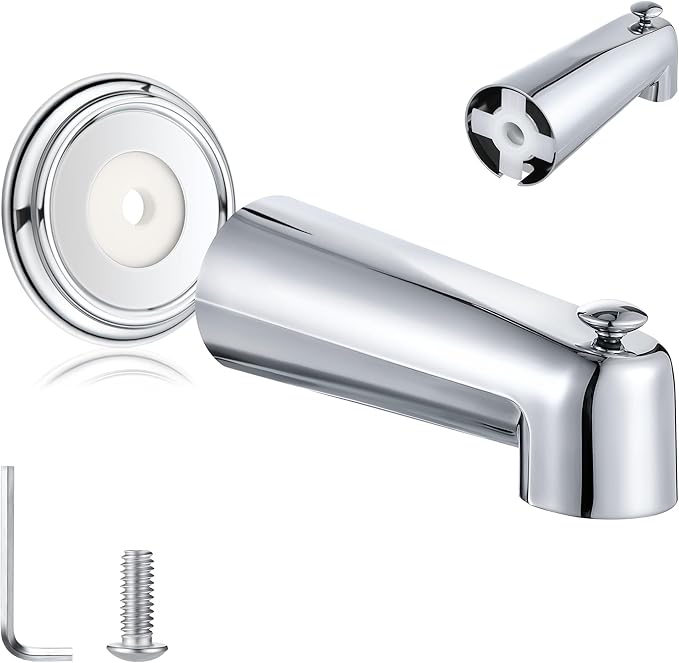Enhon 7 Inch Slip on Tub Spout with Diverter, Compatible with Moen 3839/Moen 3853, Bathtub Diverter Spout Fits 1/2" Copper Water Tube(5/8" Diameter), 5/32" Hex Wrench(Polished Chrome,Cover Ring)