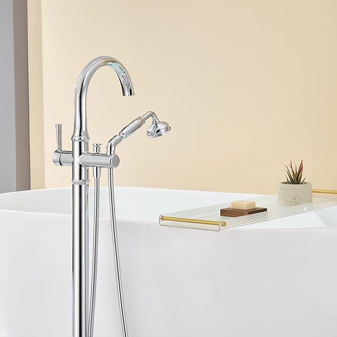 Free Standing Tub Faucet Chrome Tub Filler Freestanding Bathtub Faucets Brass Tub Faucet with Hand Shower