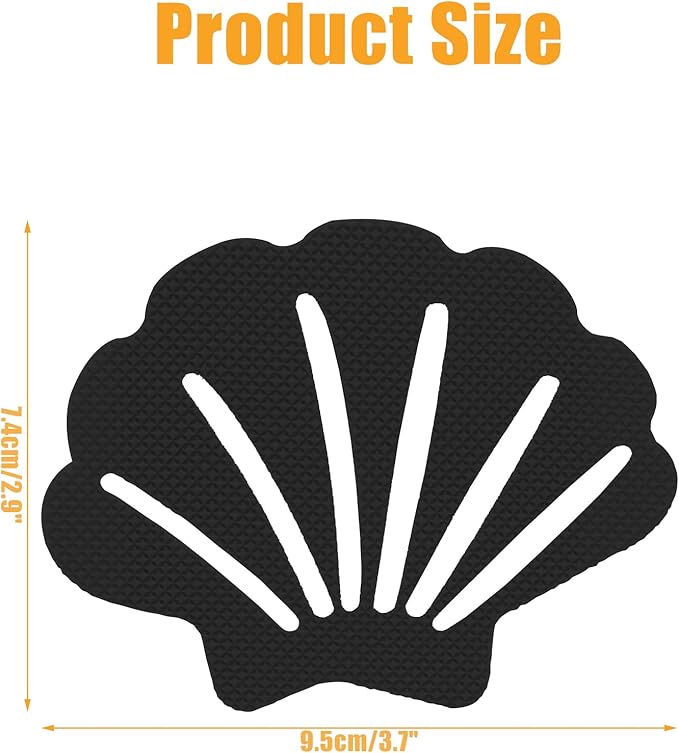 Bathtub Stickers Non Slip, Shell Shaped Tubs Safety Shower Treads, Adhesive Sticker for Bathroom Bathtub, Shower Floor, Black(12Pcs)