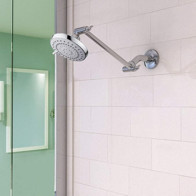 HarJue High Pressure Shower Head with 11 IN Adjustable Arm, Rainfall with Shower Arm-Make Water Flow Down Vertically for Better Bathing Experience(5 In, Chrome)