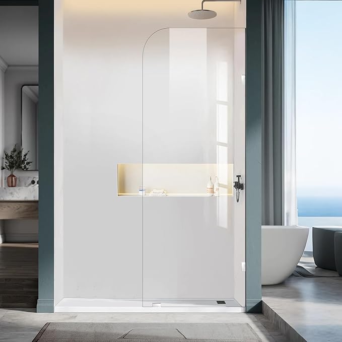 Frameless Shower Door, 26" W ×78" H Fixed Shower Glass Panel with Clamps, 3/8" (10mm) Glass Shower Doors, Clear Tempered Bathroom Shower Panel in Polished Chrome Finish