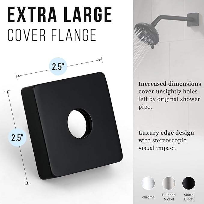 G-Promise All Metal 10-Inch Shower Arm with Flange, Wall-Mounted Stainless Steel Shower Pipe Replacement for Fixed and Handheld Shower Heads, Matte Black