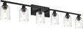 6-Light Seeded Glass Vanity Light Fixtures in Matte Black Finish, 45.3 Inches Length Modern Bathroom Wall Lighting Over Mirror Wall Mount Lights