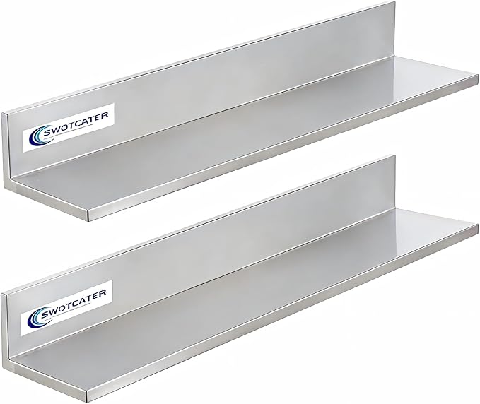 Stainless Steel Wall Shelf 8.6"x30" 60LB, 2 Packs L-Shaped Commercial Wall Mount Floating Shelving for Kitchen, Restaurant, Home