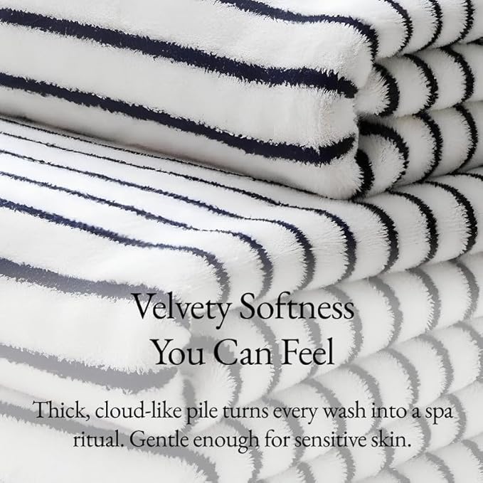 Italic Ultraplush 12-Piece Family Towel Set – Luxury Bath Towels, Hand Towels & Washcloths – Plush, Quick Dry, 800GSM 100% Australian Cotton for Bathroom & Spa - White & Blue (Striped)