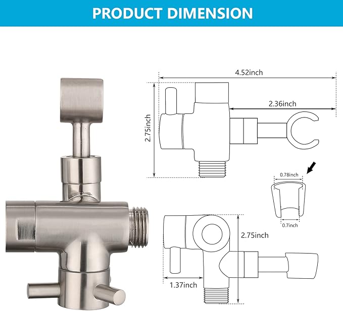 PDPBath Solid Brass 3 Way Shower Arm Diverter Valve with Handheld Holder for Dual Shower Heads with G1/2 Universal Connection - Brushed Nickel