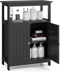 COSTWAY Bathroom Floor Storage Cabinet, Modern Wooden Freestanding Storage Organizer with 2 Doors, 3-Level Adjustable Shelf, for Entryway, Living Room, Kitchen (Black)