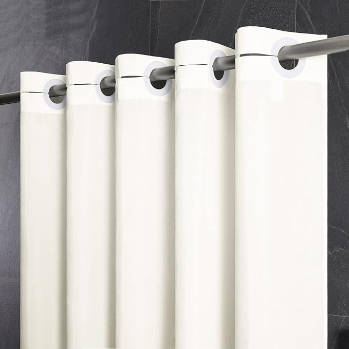 Furlinic No Hooks Required Fabric Shower Curtain Liner,Waterproof Polyester Heavy Duty Bathroom Curtains with Weighted Hem Lead Wire,Beige,Small Narrow,48x72 Inch