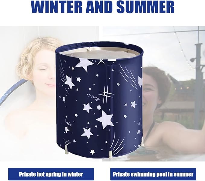 ptlsy Portable Bathtub, Japanese Soaking Bath Tub for Shower Stall, Foldable Bathtub with Thermal Foam, Freestanding, Folding & Soaking Spa Bath Tub with Pillow for Small Spaces (Blue Sky)
