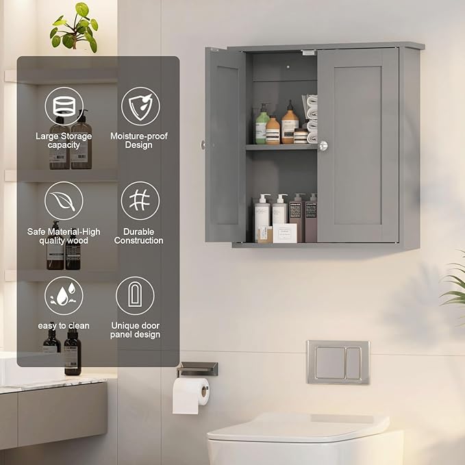 Bathroom Wall Cabinet,Medicine Cabinets for Bathroom Cabinet Wall Mounted,Medicine Cabinet Over Toilet,Surface Mount Medicine Cabinet for Laundry Room,Kitchen,Grey,22x23