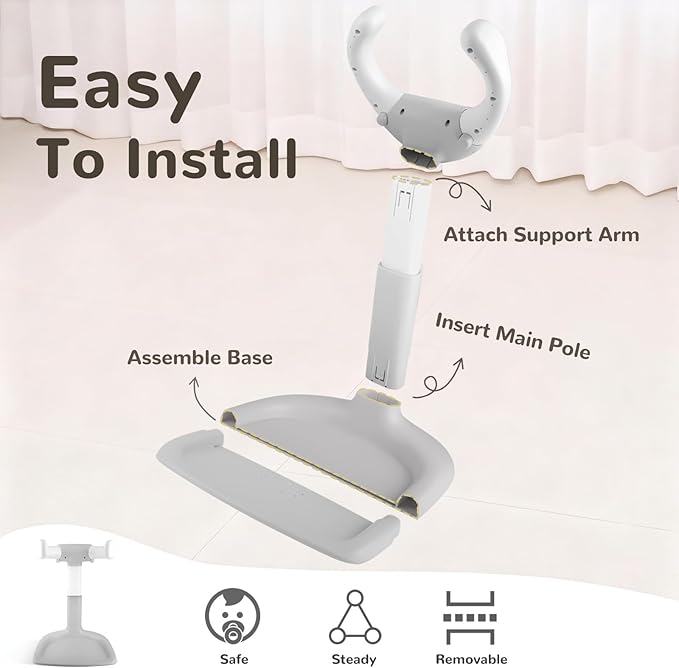 Baby Shower Stand – Adjustable Baby Bath Stand & Standing Baby Bathtub, Baby Shower Standing Support, Toddler Shower Stand for Infants 8–36 Months (Grey)