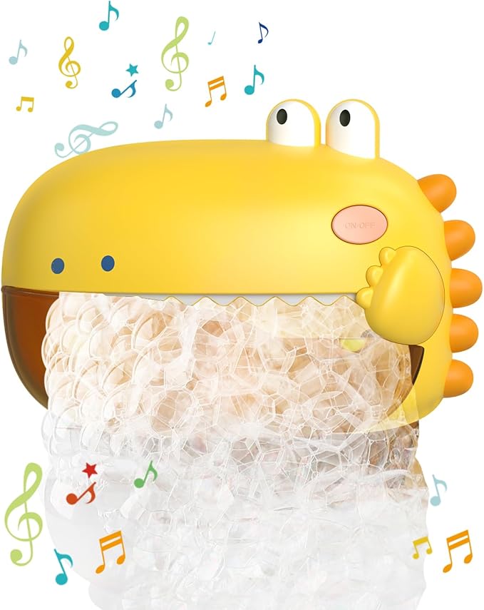 Lehoo Castle Baby Bath Toys, Dinosaur Bath Bubble Machine, Bath Toys for Kids Ages 1-3, Automatic Bathtub Toys Bubble Maker Gifts for Boys Girls, Yellow