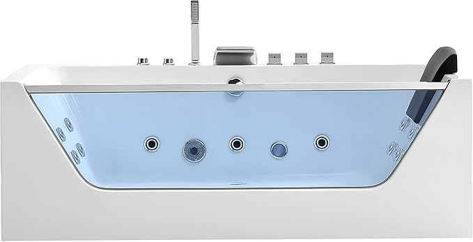 Empava 67 in. Acrylic Alcove Whirlpool Bathtub - Hydromassage Rectangular Jetted Soaking Tub with Center Drain - Waterfall Faucet