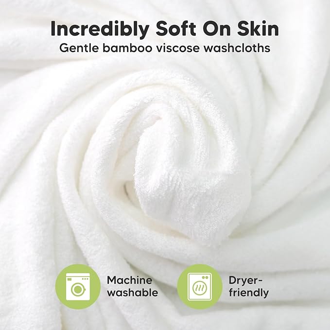 6-Pack Baby Washcloths - Soft Absorbent Viscose from Bamboo Wash Cloths for Babies, Kids, Toddlers, Infant, Newborn Bath Towels, Gentle on Sensitive Skin, 10x10 Reusable Face Towels (White/Stone)