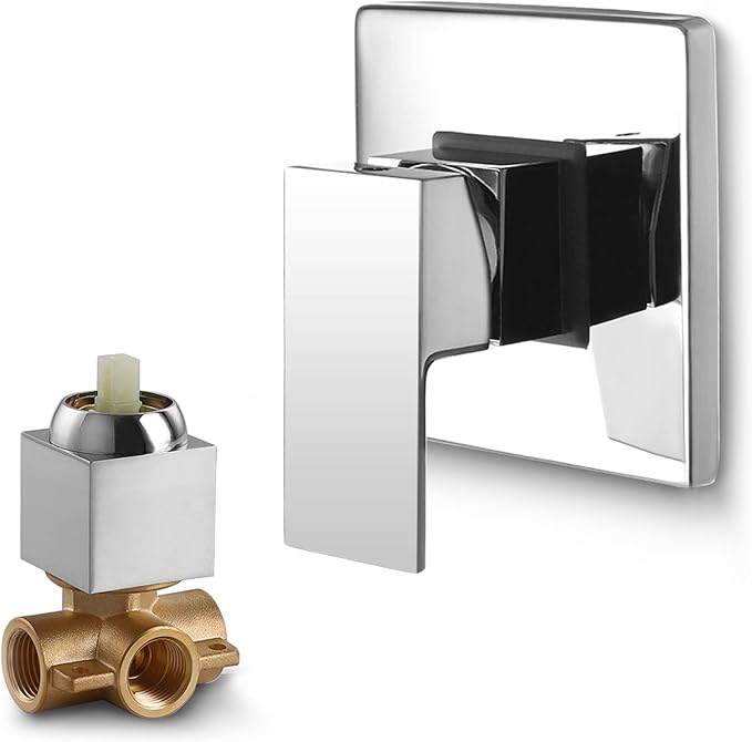 SKOWLL Shower Valve Kit Wall Mount Shower Mixing Valve Kit Brass Body Rough-In Valve Trim Kit, Polished Chrome Single Handle Control Valves Kit