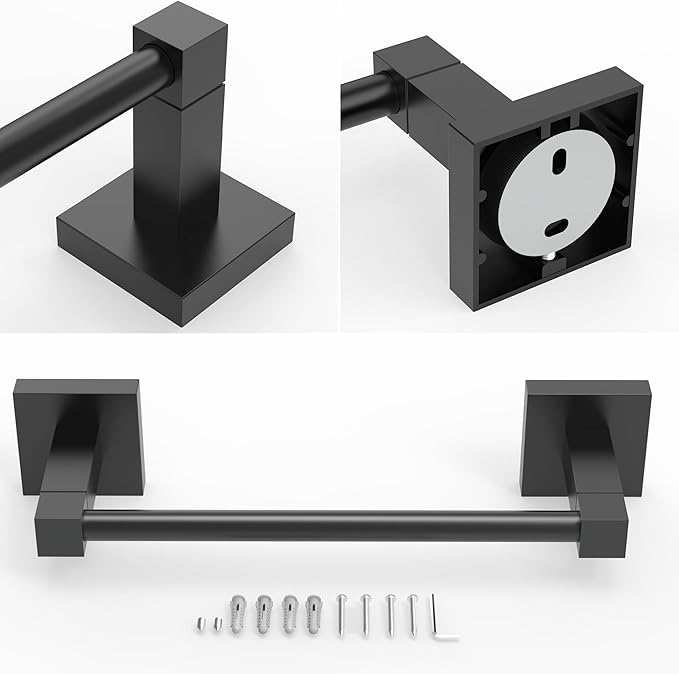 RUACQ Hand Towel Holder, 9-inch Hand Towel Bar, Square Base Towel Ring, 304 Stainless Steel Towel Rack for Bathroom, Wall Mounted(Matte Black)
