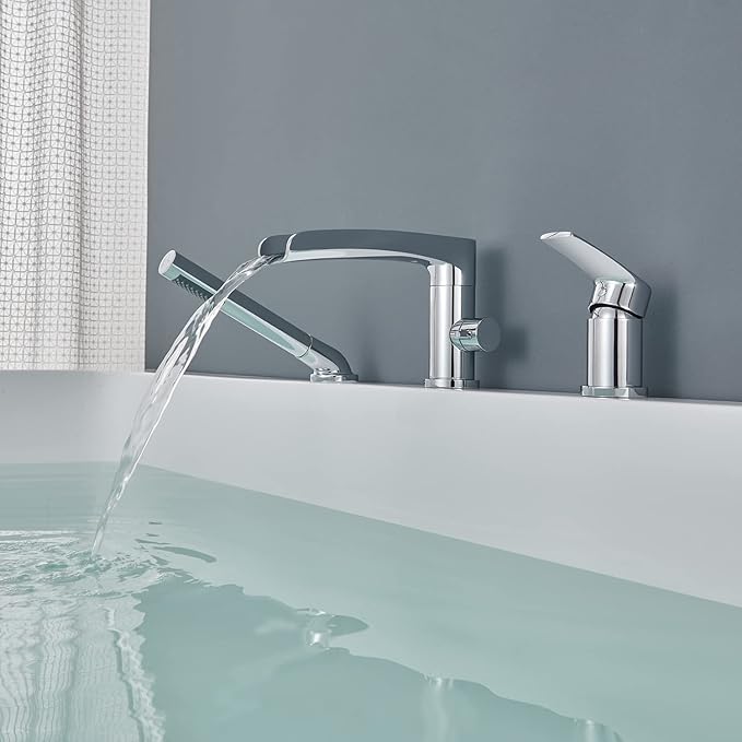 Waterfall Roman Tub Faucet Chrome Deck Mount Bathtub Faucets Brass Tub Filler Bathroom Faucets with Hand Shower