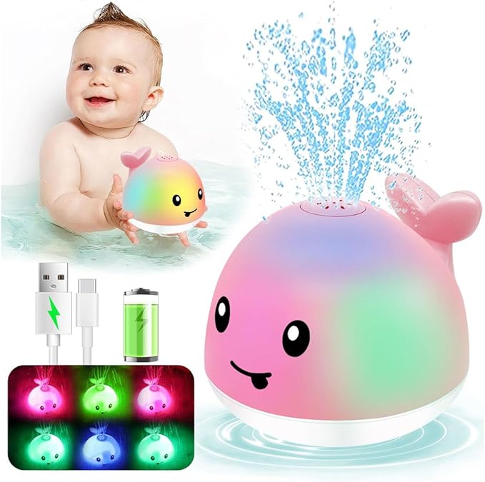 Baby Bath Toys 6-12 Months - Rechargeable Toddla Whale Bath Toys Sprinkler Light Up Pool Bathtub Tub Toys for Toddlers Infants Kids Ages 1-3 2-4 3-5 Spray Water Baby Easter Birthday Shower Gifts