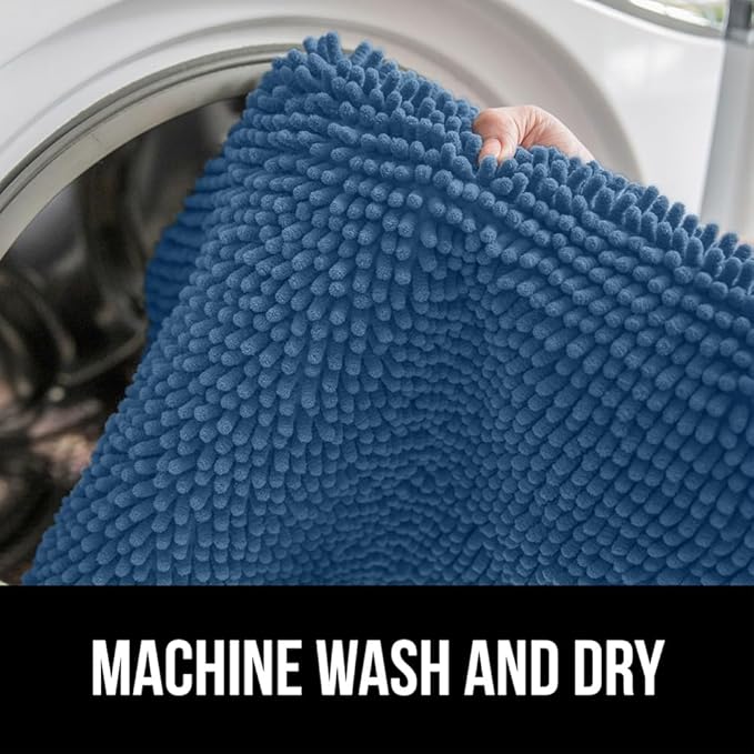 GORILLA GRIP Plush Absorbent Shaggy Chenille Bath Rug Mat for Square Toilet Base with Rubber Backing, Machine Washable Rugs, Soft Microfiber Contour Mats for Toilets, Bathroom Decor, Blue