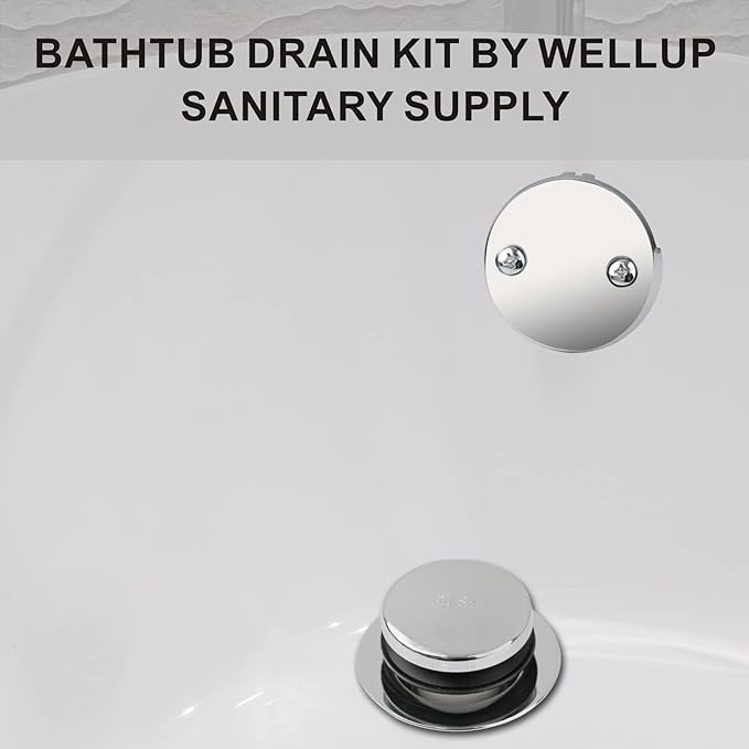 Chrome Tip Toe Bathtub Tub Drain Conversion Kit Assembly, Wellup Tub Drain Trim Kit with Two Hole Overflow Faceplate, Chrome Polished