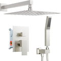 Rain Shower System Brushed Nickel, Starbath 12“ Rainfall Shower Head with Handheld Spray Complete Wall Mounted Rainfall Shower Faucet Set,2 Way Pressure Balance Shower Valve and Trim Kit Included