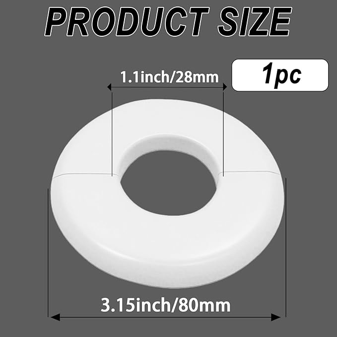 1 Pack Wall Split Flange for 1.1 Inch/28mm OD Pipe ABS Escutcheon Plate Self-Adhesive Round Plumbing Cover Plates for Water Pipe Faucet Decoration, White