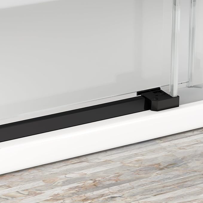 Sunrosa Semi-Frameless Glass Shower Door, 60" W x 76" H Single Sliding Shower Door, Shower Door with Tempered Glass 5/16"(8mm), Black