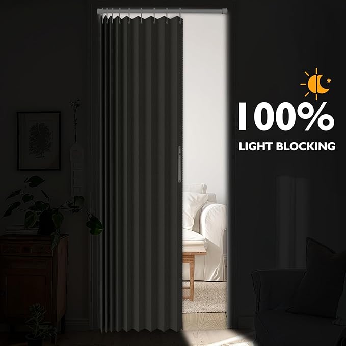 100% Blackout Fabric Folding Door Curtain with Magnetic Closure - Accordion Style for Sliding Doors, Closets,Wardrobe and Temporary Door Solutions Doorway Curtains（W42 x L78, Grey 1 Panel）