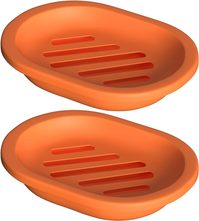 Topsky 2 Pcs Soap Dish Soap Holder with Drain for Shower, Double Layer Plastic Drainage Box for Bathroom - Orange