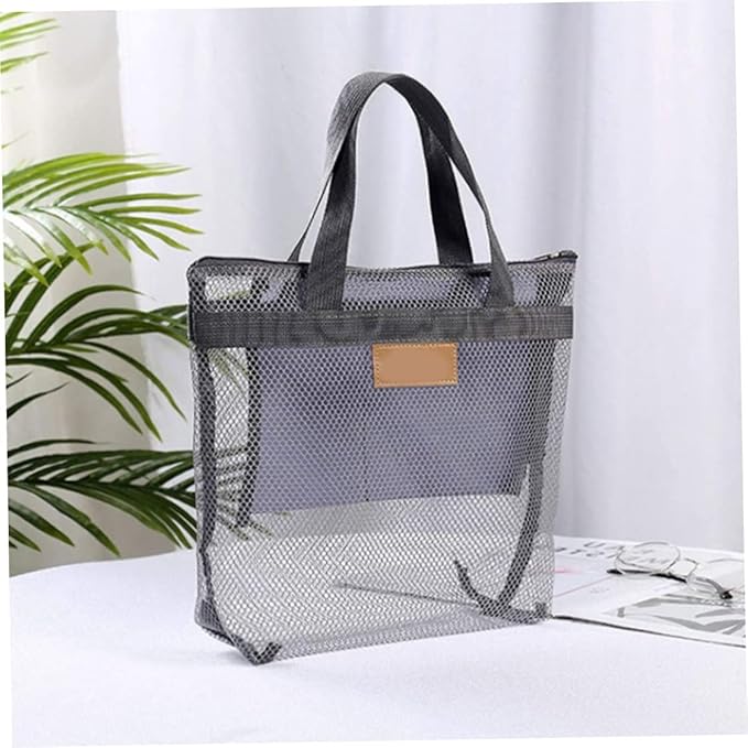 Mesh Shower Caddy Portable Hanging Quick Dry Bath Tote Organizer for Beach Swimming Grey Portable Bathtub Bag, Hanging Bathtub Storage Bag, Bathroom Storage Basket, Bath Organizer, Mesh