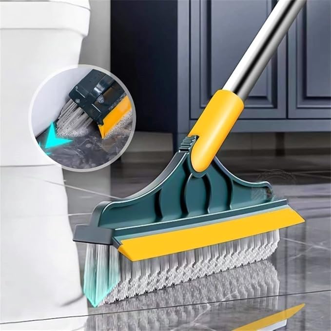 2 in 1 Cleaning Floor Scrub Brush Floor Brush Scrubber New Upgraded 53.5" Long Handle Grout Brush Scrape V-Shape Stiff Bristle Cleaning Brush with Squeegee 120°Rotating Tile Brush for Bathroom
