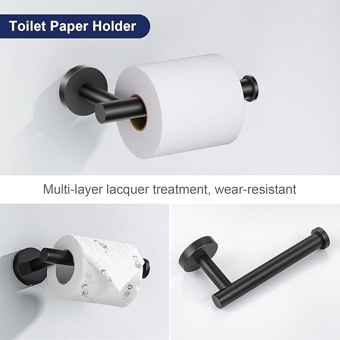Lairuier Matte Black Bathroom Hardware Set, 10-Piece Towel Bar Set SUS304 Stainless Steel Bathroom Hardware Accessories Set Round Towel Holder Set Wall Mounted
