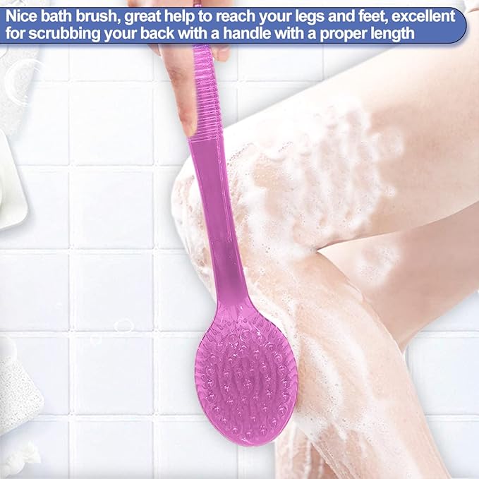 Back Brush for Shower, 14-inch Long Handle Medium Stiff Bristles Bath Scrubber for Men Women Body Exfoliating and Brushing - 2 Packs Pink+Blue