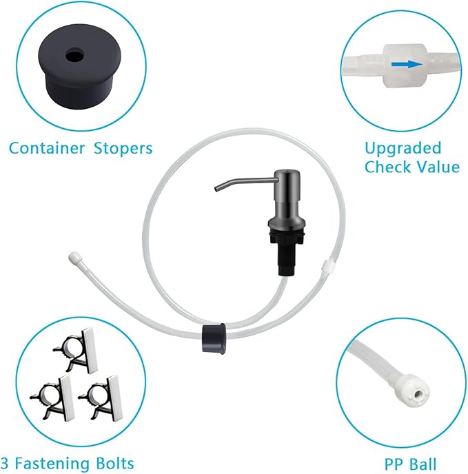 Soap Dispenser for Kitchen Sink, Kichen Sink SoapDispenser, 47" Extension Tube kit, Under Sink SoapDispenser Pump, No Need More Refills, Good Suction Power, Gray