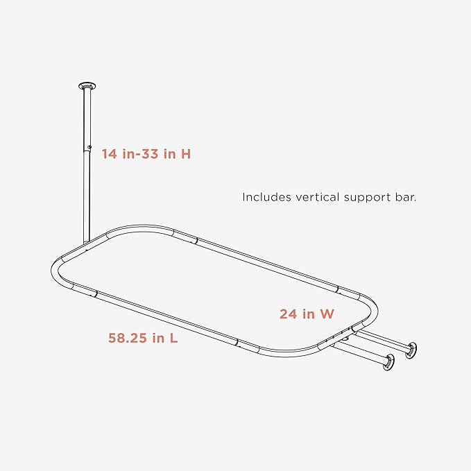 Zenna Home Rustproof Round Shower Curtain Rod for Clawfoot Tub with Easy Installation, Oval Hoop Shower Curtain Rod, Freestanding Tub Accessories, Fits Areas up to 70.5 by 28 Inches, Chrome